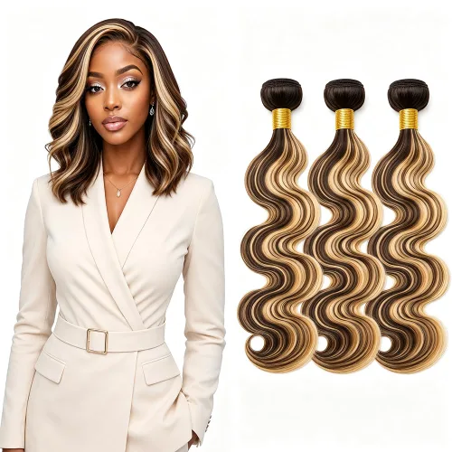 Vista 180 de P4613 Cabello humano rizado onda profunda marrón y paquetes mixtos 8 10 12 P4613 Ombre Marrón-Rubio-DP