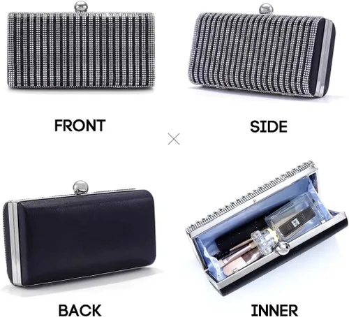 Vista 3 de Yokawe Bolso de mano para mujer, bolso de noche con diamantes de imitación, para novia, boda, fiesta de graduación