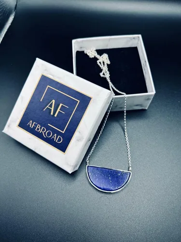 Vista 3 de Collar de lapislázuli azul afgano 100% natural y original con colgante de plata 925 de 19 pulgadas para niñas, mujeres y novias para el día de San