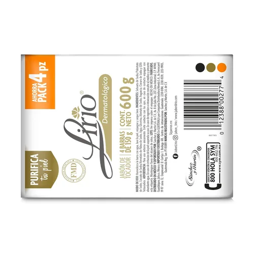 Vista 3 de Lirio Derma Bar Jabón Dermatológico, jabón corporal de 5.3 onzas, paquete de 4