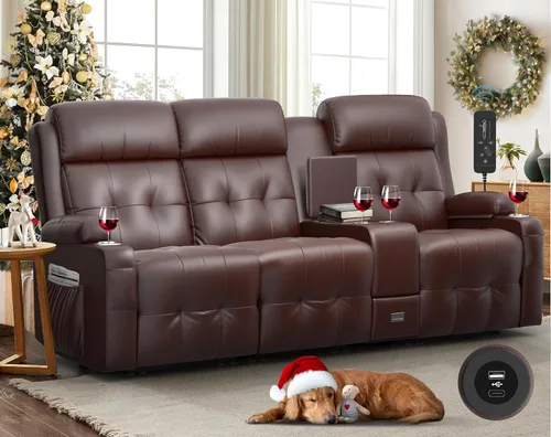 Vista 29 de Sofá reclinable, sofá reclinable con masaje de 3 plazas con gran capacidad de peso, sofá de dos plazas para RV con espacio libre con consola, USB