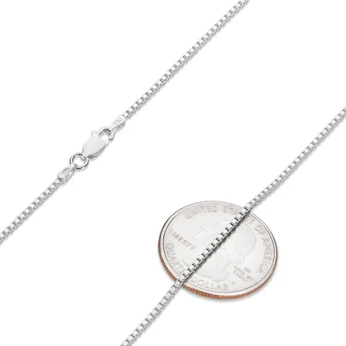 Vista 8 de The Bling Factory 1.5mm Solid .925 Sterling Silver Square Box Chain Necklace