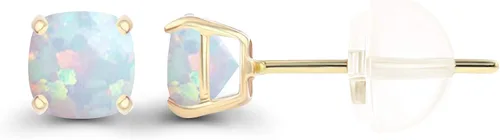 Vista 2 de Solid 925 Sterling Silver Gold Plated 4mm Cushion Cut Genuine Birthstone Stud Earrings For Women Natural or Created Hypoallergenic Gemstone Stud
