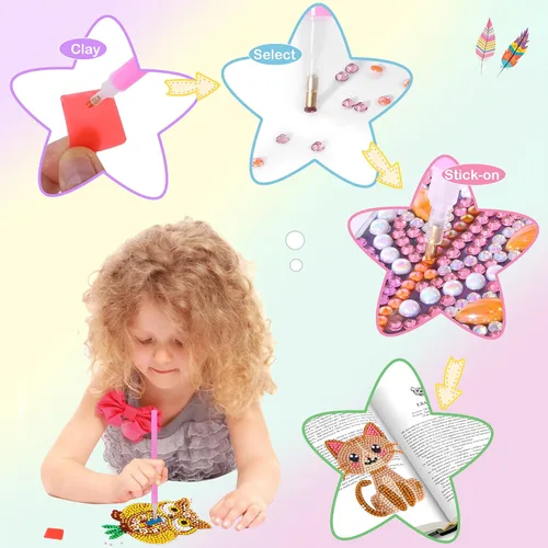 Vista 6 de YiConfety Kits de pintura de diamantes, regalo de arte de diamantes para niños, kits de arte de gemas para cumpleaños de niñas, artes y manualidades