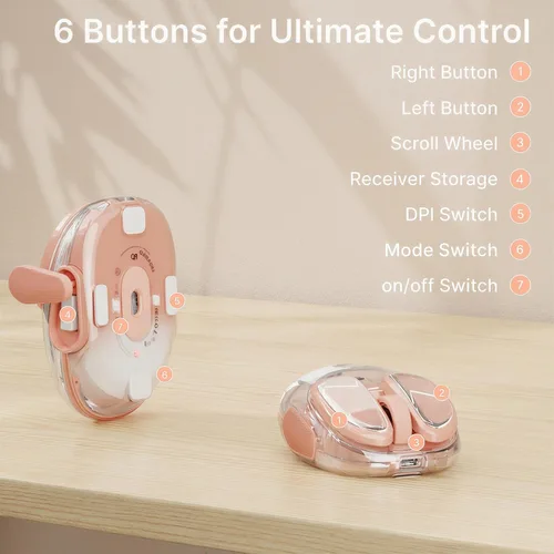 Vista 7 de SEUNKWANG EWEADN Q9 Ratón Inalámbrico Transparente Dual Mode Bluetooth y 2.4G USB con Iluminación RGB, Clics Silenciosos, Compatibilidad