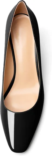 Vista 3 de YODEKS Zapatos de vestir con tacón de bloque sin cordones y punta cuadrada, tacón bajo y grueso, de 2.5 pulgadas, para mujer, novia, boda, fiesta