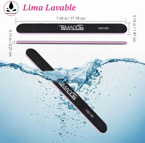 Vista 2 de TsMADDTs - Paquete de 20 limas de uñas de doble cara, lima de manicura de grano 100 180 para uñas artificiales acrílicas naturales para niñas