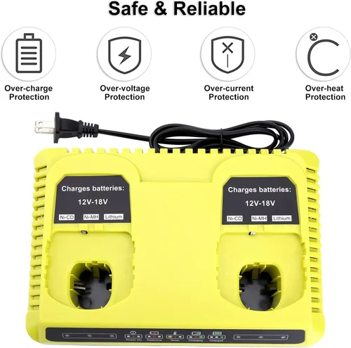 Vista 3 de Cargador rápido P117 de 2 puertos para batería Ryobi 18V ONE+ Max Lithium P100 P102 P103 P105 P107 P108 P117 P118 12V-18V Li-Ion NiCd NiMh Batería