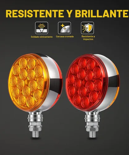 Vista 4 de Partsam 2 luces LED redondas de doble cara de 3 pulgadas, color rojo/ámbar, 30 luces LED para guardabarros, señal de giro cromada, Miro-reflex