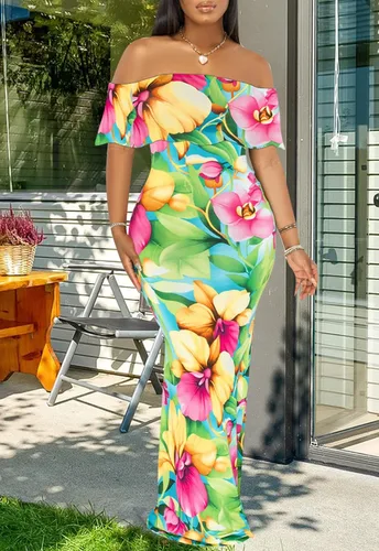 Vista 3 de Vestido largo con tirantes florales y espalda descubierta para mujer