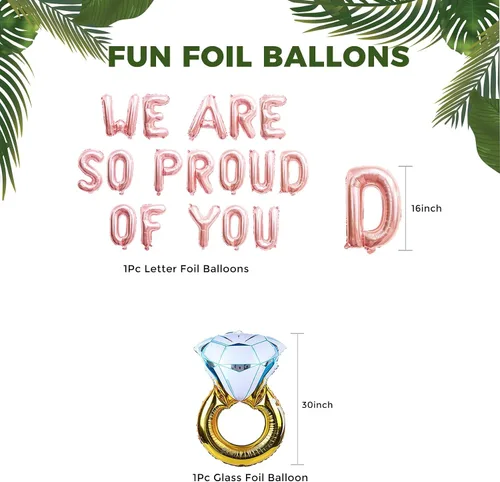 Vista 3 de Globos con texto en inglés «We Are So Proud Of You» para playa, tropical, hawaiano, Aloha Luau, decoraciones para fiestas de graduación, clase