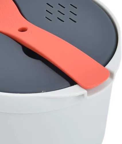 Vista 8 de La olla de 2 litros no contiene BPA con ventilación de liberación de vapor, olla arrocera para microondas, material PP de grado alimenticio, cuchara