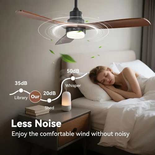 Vista 2 de Sofucor Ventilador de techo de 52 pulgadas con control remoto de luces, 3 postes para ventilador de techo interior y exterior con control remoto