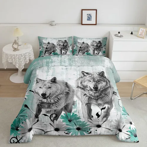 Vista 31 de Erosebridal Juego de edredón con estampado de vaca de las Highland, juego de ropa de cama de granja occidental verde azulado, decoración rústica