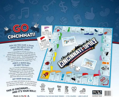 Vista 5 de Late for The Sky Juego de mesa Cincinnati-Opoly: juego de estrategia familiar para 2 a 6 jugadores, lugares de interés urbano estilo opoli, opción
