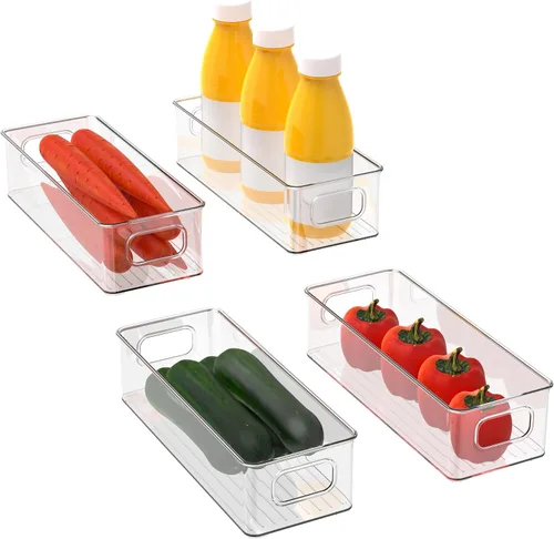 Vista 8 de Contenedor apilable de plástico para almacenamiento de alimentos con asas para despensa de cocina, gabinete, refrigerador, congelador, organizador