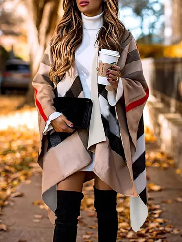 Vista 2 de Poncho para mujer, de doble uso, de lana de doble uso, chal
