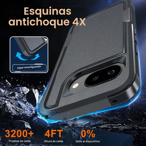 Vista 4 de Funda para Google Pixel 9A, de cuerpo completo, resistente, a prueba de golpes, con correa de cordón, protector de pantalla de vidrio templado