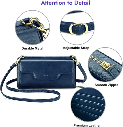 Vista 7 de nuoku Bolsos cruzados para mujer, carteras de muñeca para mujer, monederos pequeños para mujer, cartera para teléfono celular, cartera RFID