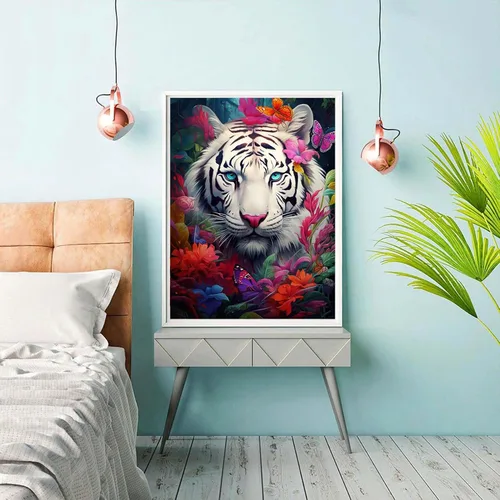 Vista 3 de Reofrey Kits de arte de diamantes de bricolaje para adultos, tigre, animal de taladro completo, kit de pintura de diamantes de imitación redondos