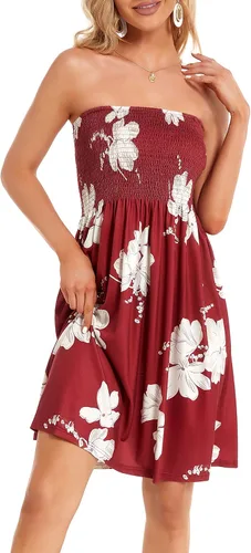 Vista 3 de CHICGAL - Vestido de verano para mujer, salida de baño, sin tirantes, bohemio, estampado floral, vestido de verano, para la playa