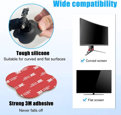 Vista 6 de Soporte de monitor para auriculares y auriculares, soporte ajustable para auriculares, soporte de gancho fuerte adhesivo en el monitor, organizador
