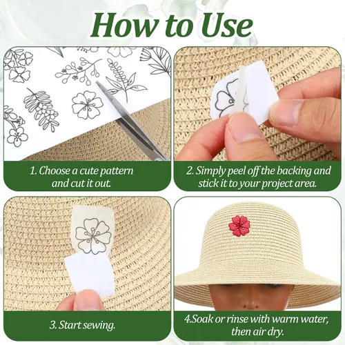 Vista 7 de 122 piezas de papel de bordado lavado - Estabilizador soluble en agua para patrones de bordado, palo y costura para coser a mano y a máquina