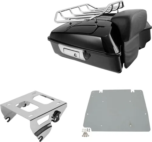 Vista 20 de TCT-MOTORPARTS Paquete de viaje picado, maletero, almohadilla de respaldo, estante de montaje individual negro para modelos Harley Touring Road King