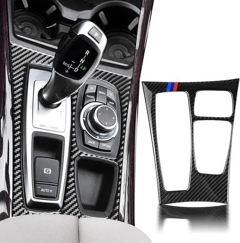 Vista 7 de Pacify Cubierta del panel de la palanca de cambios de fibra de carbono, control central, panel de cambios, adhesivo protector compatible con BMW X5
