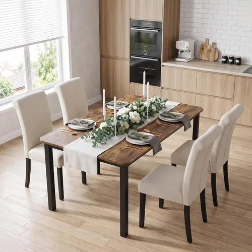 Vista 8 de Asday Upholstered Dining Chairs Set of 2, High Back Fabric Chairs, Beige Linen Fabric, High Back, Black Metal Legs