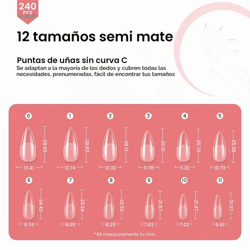 Vista 7 de Quaferen Puntas de uñas stiletto medianas: 240 piezas de puntas de uñas postizas acrílicas preformadas, stiletto, 12 tamaños, gel suave, cubierta