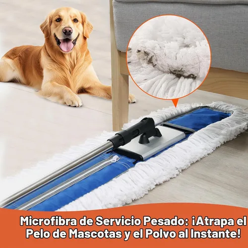 Vista 4 de CLEANHOME Trapeador de polvo comercial resistente de 24 pulgadas para suelos de madera dura y áreas grandes, con 2 almohadillas de microfibra, mango