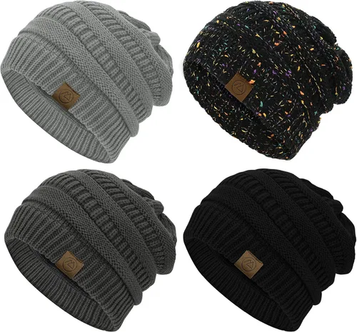 Vista 7 de Durio - Gorros de punto para mujer - Gorros holgados unisex, cálidos para invierno, suaves, transpirables y acogedores, con puño elástico de punto