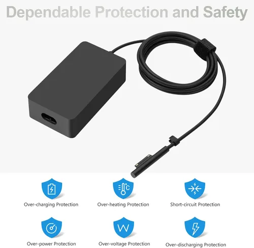 Vista 7 de Cargador para portátil Surface Pro de 65 W para Microsoft Surface Pro Fits Surface Pro X,11,10,9,8,7+,7,6,5,4,3, Windows Surface Laptop, Book