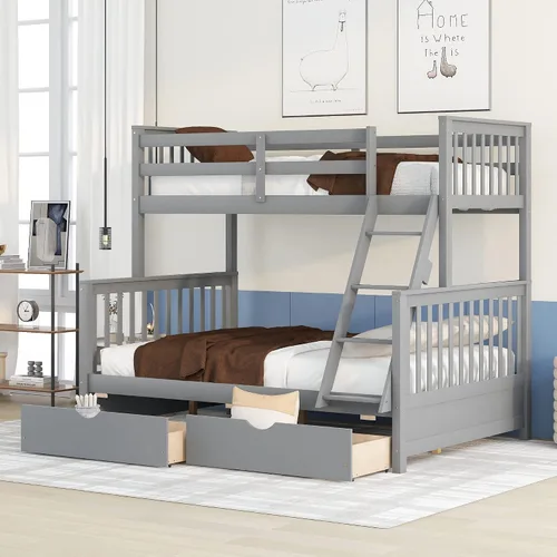 Vista 17 de Literas para niños con escalera, literas de madera maciza con barandilla completa