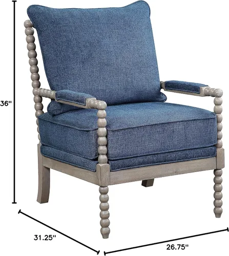 Vista 8 de OSP Home Furnishings Abbott Spindle - Silla decorativa con asiento acolchado de resorte y base gris cepillado, tela azul celeste