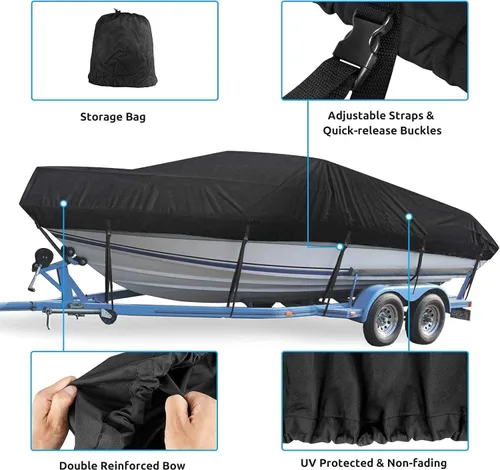 Vista 4 de Mancro - Funda para barco de 16 pies a 18.5 pies, fundas resistentes para lanchas de lubina, V-Hull, Tri-Hull, Runabout, lanchas de pesca, funda