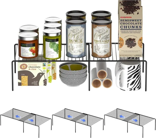 Vista 9 de Estante Expandible de Redrubbit, Organizador de Almacenamiento de Metal Resistente a la Oxidación para Cocina, Nevera, Baño, Negro
