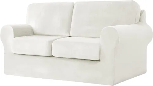 Vista 10 de vctops Funda elástica de terciopelo para sofá de 3 plazas, 7 piezas, suave, lavable, con respaldo individual y fundas de cojín para niños, gatos