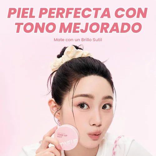Vista 2 de I'M MEME Compact - Tone-up Pact Polvo de ajuste presionado coreano para efecto de desenfoque rosa, con calamina, polvo de maquillaje, compacto