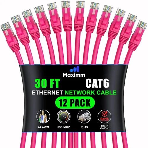 Vista 35 de Maximm Cable Ethernet Cat6 de 7 pies, 10 Gbps 550 MHz, negro, paquete de 12
