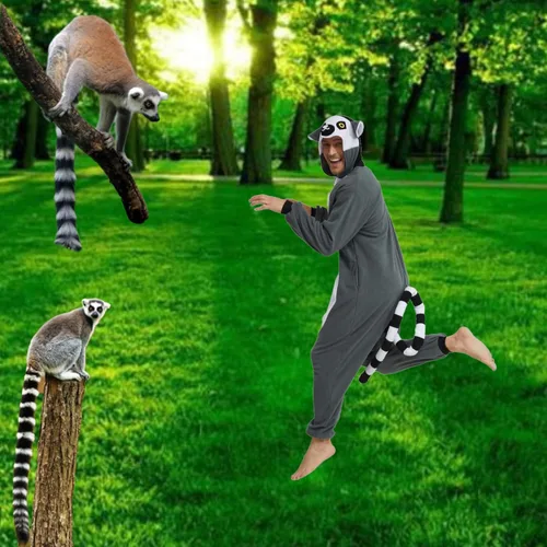 Vista 5 de Kigrucme Onesie - Mameluco para adultos, para mujer, disfraz de animal Lemur, disfraz de Halloween y Navidad, fiesta familiar