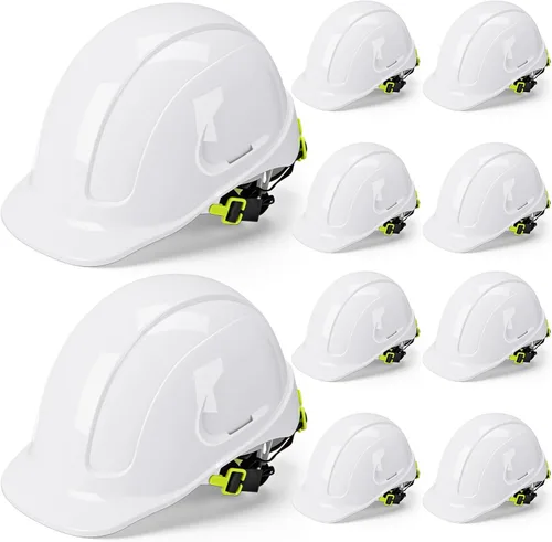 Vista 7 de 10 Pack Casco de ala completa, Casco de construcción blanco, Casco de seguridad HDPE con suspensión de trinquete ajustable de 6 puntos para hombres
