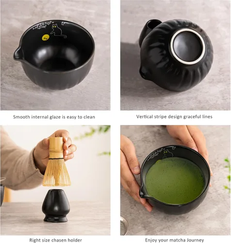 Vista 3 de TANG PIN Juego de matcha premium – Kit tradicional japonés de fabricación de matcha con cuenco de boquilla (chawan), batidor de bambú (Chasen)