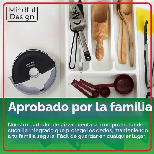 Vista 5 de Mindful Design - Cortador de pizza de rueda con cubierta protectora de la cuchilla, fácil de limpiar y apto para lavavajillas, cortador de pizza