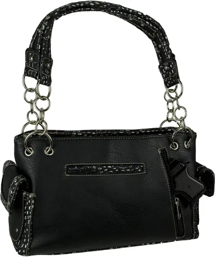 Vista 2 de Bolsa de transporte oculta bordada negra con diamantes de imitación y tachuelas de vinilo