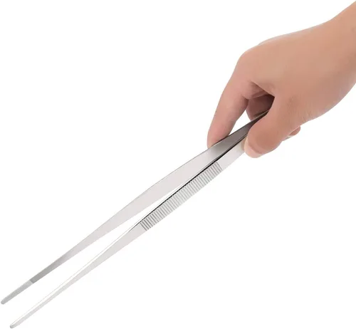 Vista 5 de Pinzas de cocina de acero inoxidable de grado alimenticio de 12 pulgadas, puntas dentadas, pinzas de cocina de precisión con mango ergonómico
