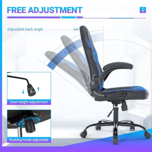 Vista 5 de Silla ergonómica resistente para videojuegos, para oficina en casa, con soporte lumbar, respaldo ajustable, reposabrazos abatible y ruedas