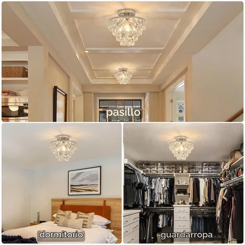 Vista 7 de Luupyia Mini lámpara de techo de cristal pequeña, moderna lámpara de techo de cristal para accesorios de pasillo, lámpara de araña plateada