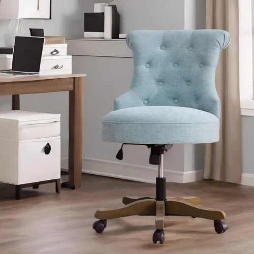 Vista 12 de HUIMO Silla de oficina en casa, sillas de escritorio tapizadas sin brazos con ruedas, altura ajustable, silla de escritorio para computadora